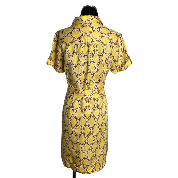 Kate Spade Silk & Linen Yellow Pink Collared Shirt Dress with tie belt - medium - Picture 4 of 14